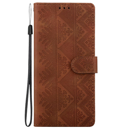 For Xiaomi 17 Max 5G Ethnic Pattern Embossed Vegan Leather Phone Case - Brown - EDA009980903A