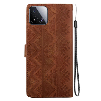 For Xiaomi 17 Max 5G Ethnic Pattern Embossed Vegan Leather Phone Case - Brown - EDA009980903A