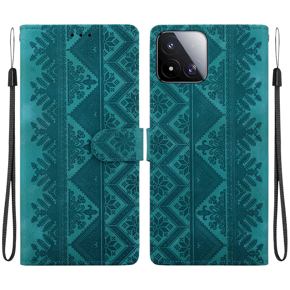 For Xiaomi 17 Max 5G Ethnic Pattern Embossed Vegan Leather Phone Case - Green - EDA009980903B