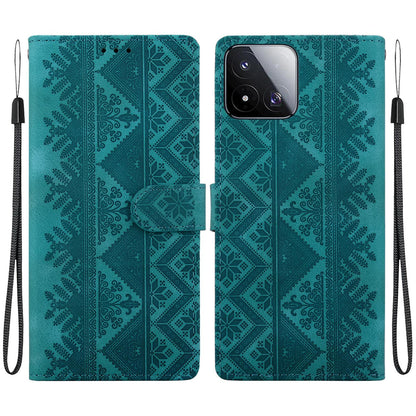For Xiaomi 17 Max 5G Ethnic Pattern Embossed Vegan Leather Phone Case - Green - EDA009980903B