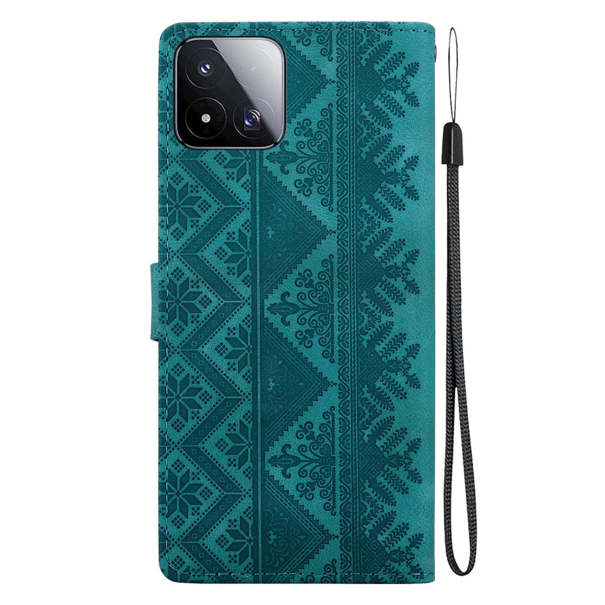 For Xiaomi 17 Max 5G Ethnic Pattern Embossed Vegan Leather Phone Case - Green - EDA009980903B