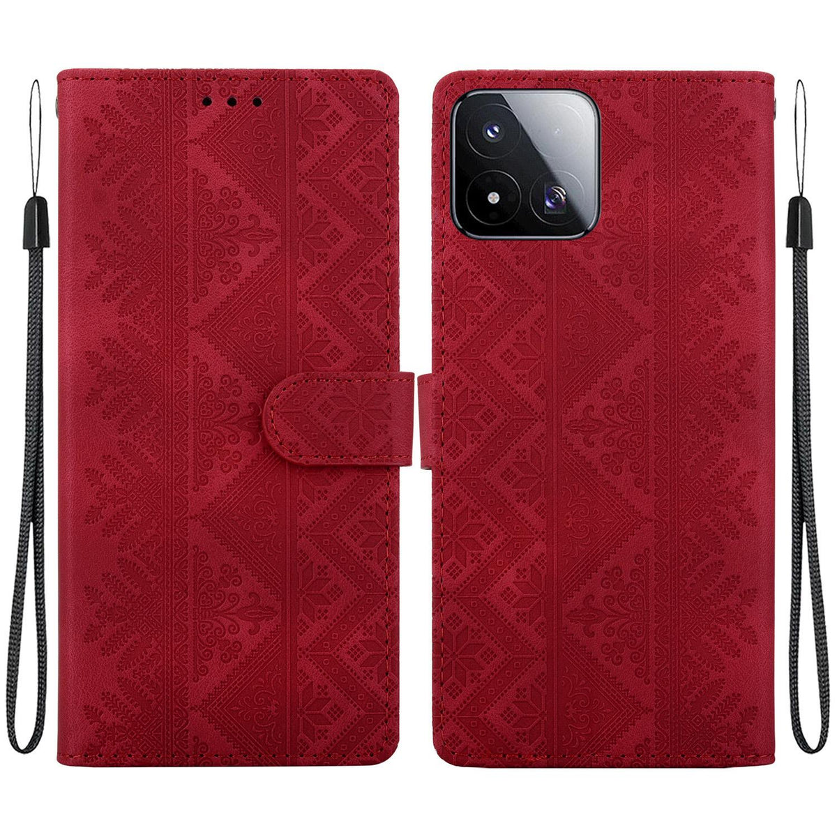 For Xiaomi 17 Max 5G Ethnic Pattern Embossed Vegan Leather Phone Case - Red - EDA009980903C