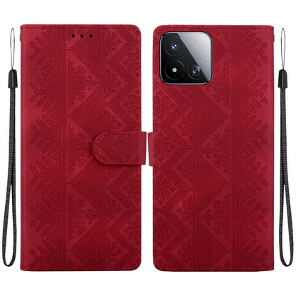 For Xiaomi 17 Max 5G Ethnic Pattern Embossed Vegan Leather Phone Case - Red - EDA009980903C