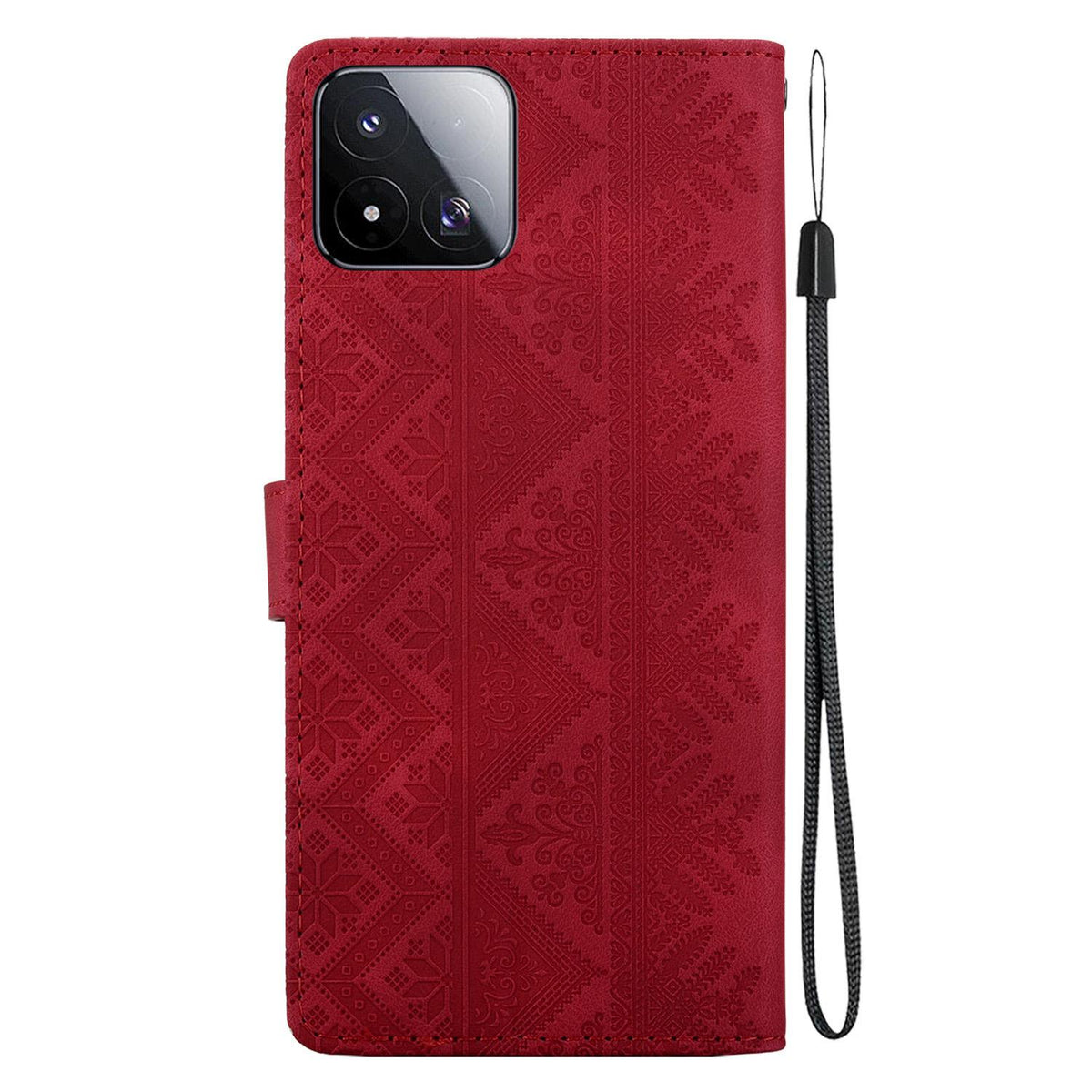 For Xiaomi 17 Max 5G Ethnic Pattern Embossed Vegan Leather Phone Case - Red - EDA009980903C