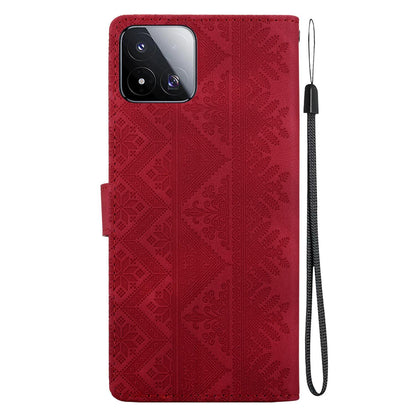 For Xiaomi 17 Max 5G Ethnic Pattern Embossed Vegan Leather Phone Case - Red - EDA009980903C