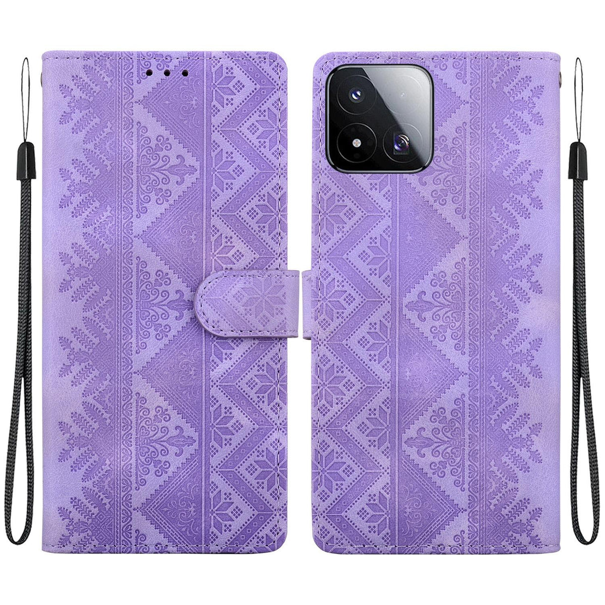 For Xiaomi 17 Max 5G Ethnic Pattern Embossed Vegan Leather Phone Case - Purple - EDA009980903D
