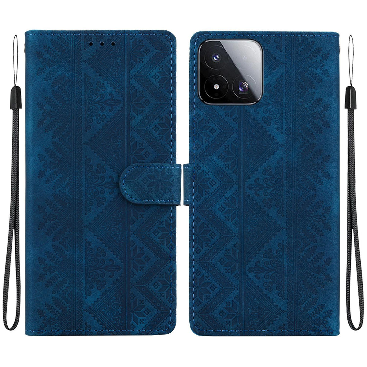 For Xiaomi 17 Max 5G Ethnic Pattern Embossed Vegan Leather Phone Case - Dark Blue - EDA009980903E
