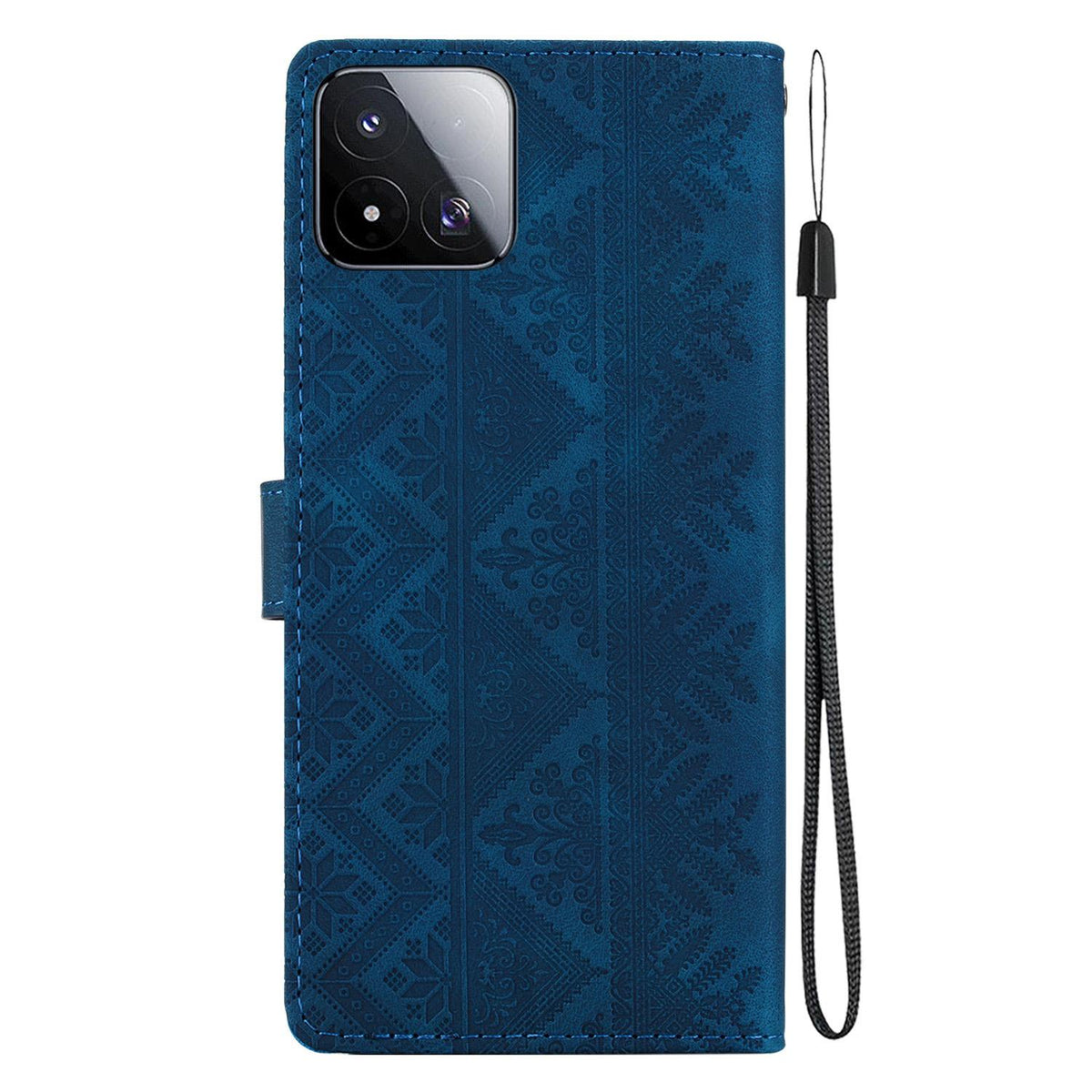 For Xiaomi 17 Max 5G Ethnic Pattern Embossed Vegan Leather Phone Case - Dark Blue - EDA009980903E