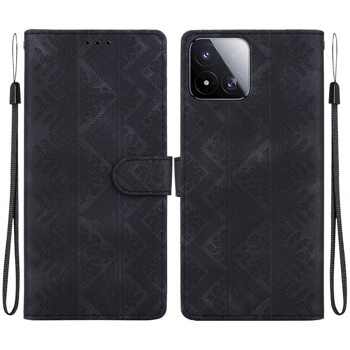 For Xiaomi 17 Max 5G Ethnic Pattern Embossed Vegan Leather Phone Case - Black - EDA009980903F