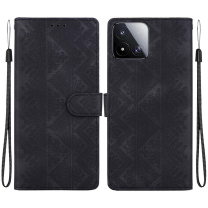 For Xiaomi 17 Max 5G Ethnic Pattern Embossed Vegan Leather Phone Case - Black - EDA009980903F