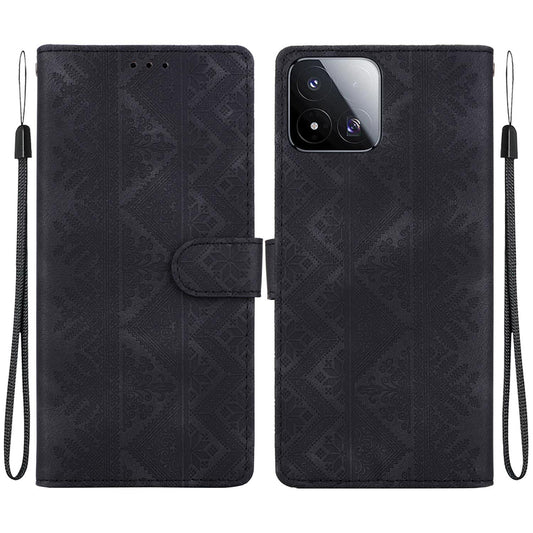 For Xiaomi 17 Max 5G Ethnic Pattern Embossed Vegan Leather Phone Case - Black - EDA009980903F