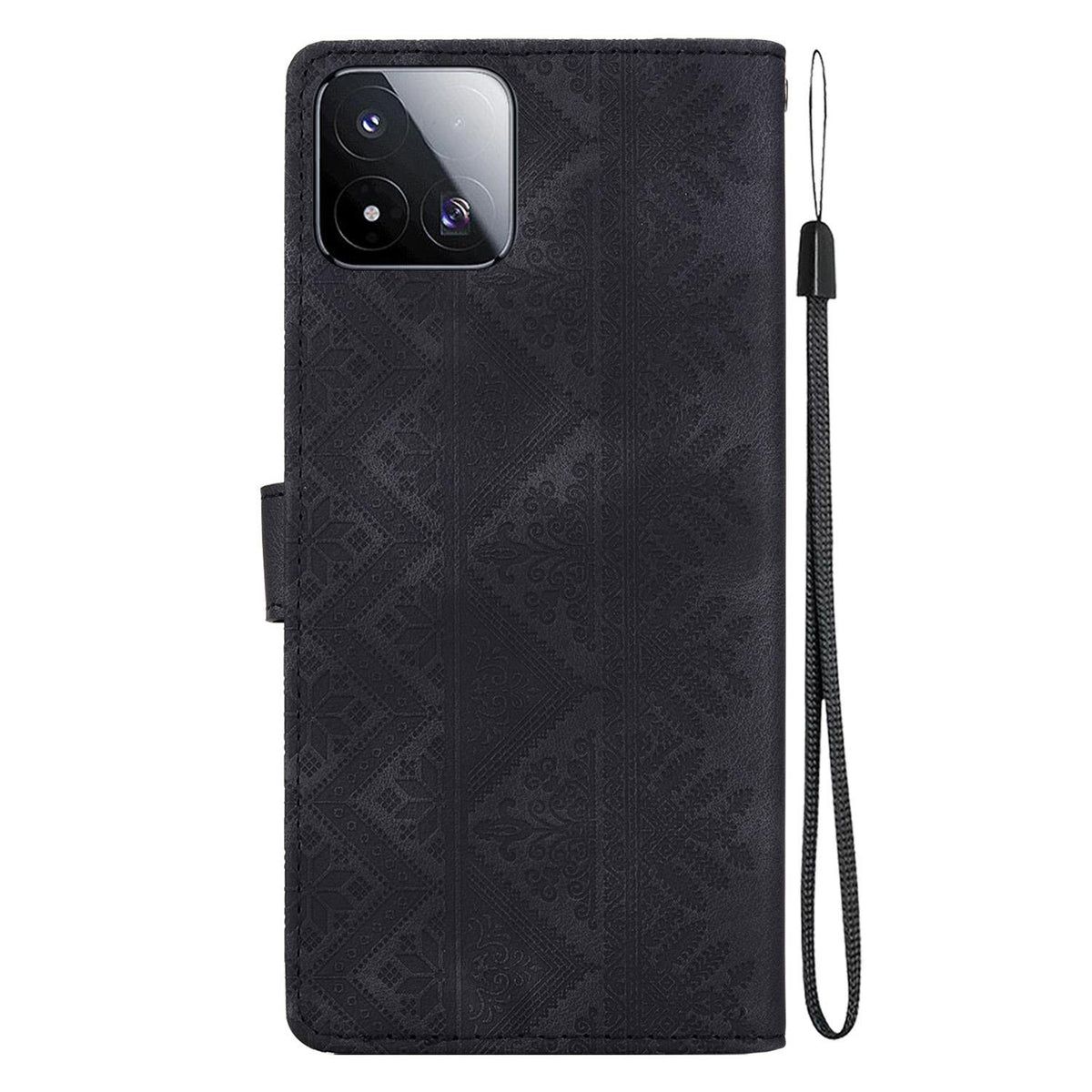 For Xiaomi 17 Max 5G Ethnic Pattern Embossed Vegan Leather Phone Case - Black - EDA009980903F