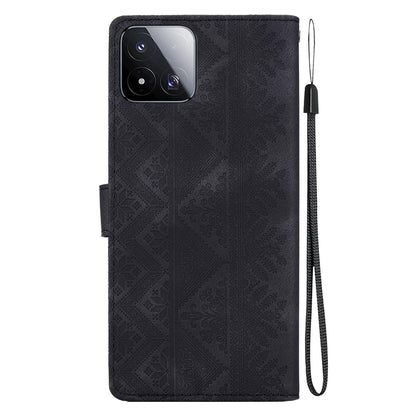 For Xiaomi 17 Max 5G Ethnic Pattern Embossed Vegan Leather Phone Case - Black - EDA009980903F