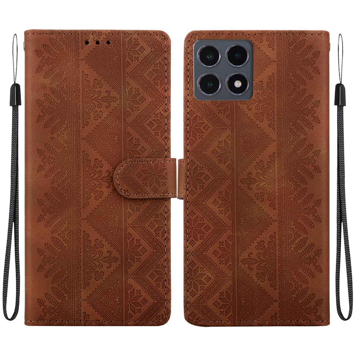 For Xiaomi 15T 5G Ethnic Pattern Embossed Vegan Leather Phone Case - Brown - EDA009980904A
