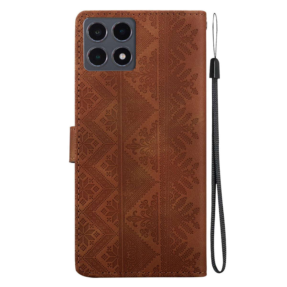 For Xiaomi 15T 5G Ethnic Pattern Embossed Vegan Leather Phone Case - Brown - EDA009980904A