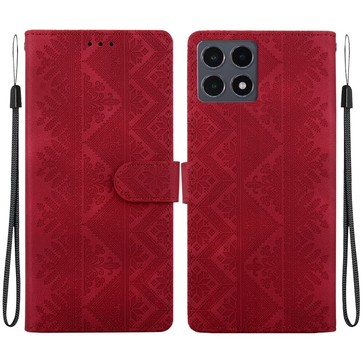 For Xiaomi 15T 5G Ethnic Pattern Embossed Vegan Leather Phone Case - Red - EDA009980904C