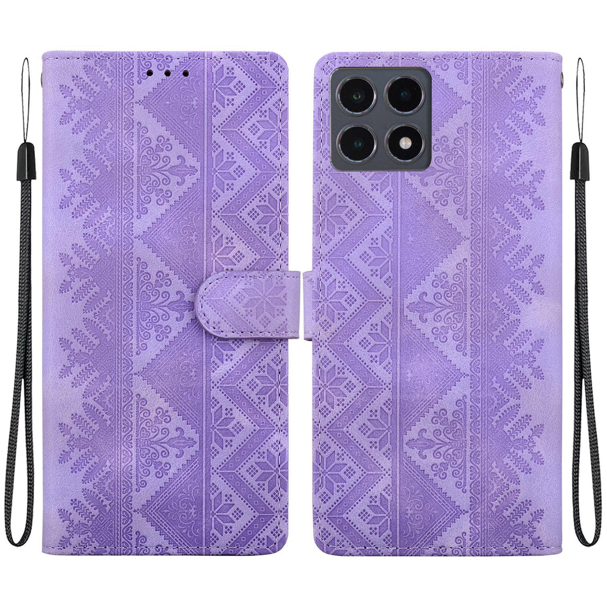 For Xiaomi 15T 5G Ethnic Pattern Embossed Vegan Leather Phone Case - Purple - EDA009980904D