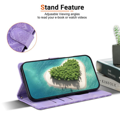 For Xiaomi 15T 5G Ethnic Pattern Embossed Vegan Leather Phone Case - Purple - EDA009980904D