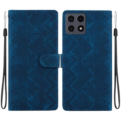 For Xiaomi 15T 5G Ethnic Pattern Embossed Vegan Leather Phone Case - Dark Blue - EDA009980904E
