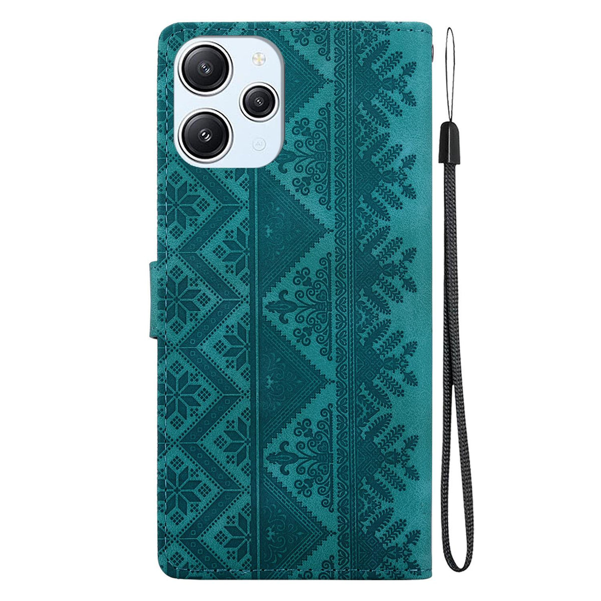 For Redmi 12 / Note 12R / Poco M6 Pro 5G Ethnic Pattern Embossed Vegan Leather Phone Case - Green - EDA009981001B