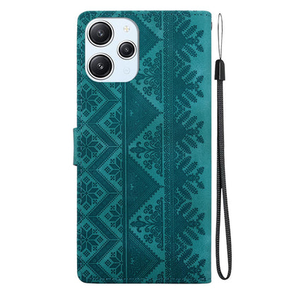 For Redmi 12 / Note 12R / Poco M6 Pro 5G Ethnic Pattern Embossed Vegan Leather Phone Case - Green - EDA009981001B
