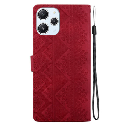 For Redmi 12 / Note 12R / Poco M6 Pro 5G Ethnic Pattern Embossed Vegan Leather Phone Case - Red - EDA009981001C