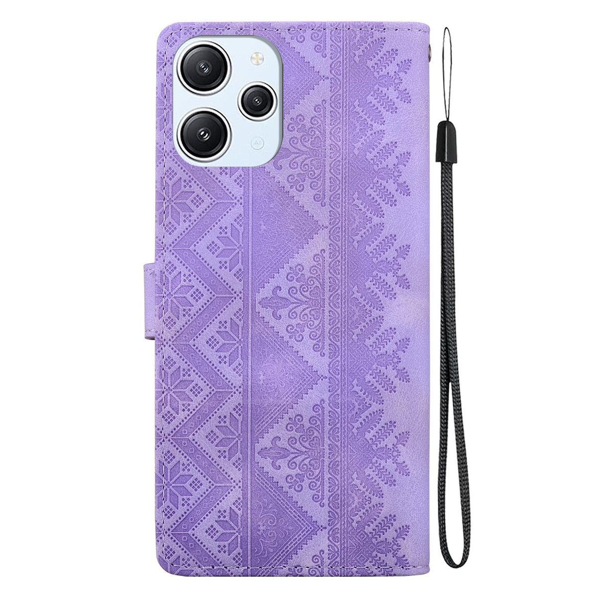 For Redmi 12 / Note 12R / Poco M6 Pro 5G Ethnic Pattern Embossed Vegan Leather Phone Case - Purple - EDA009981001D