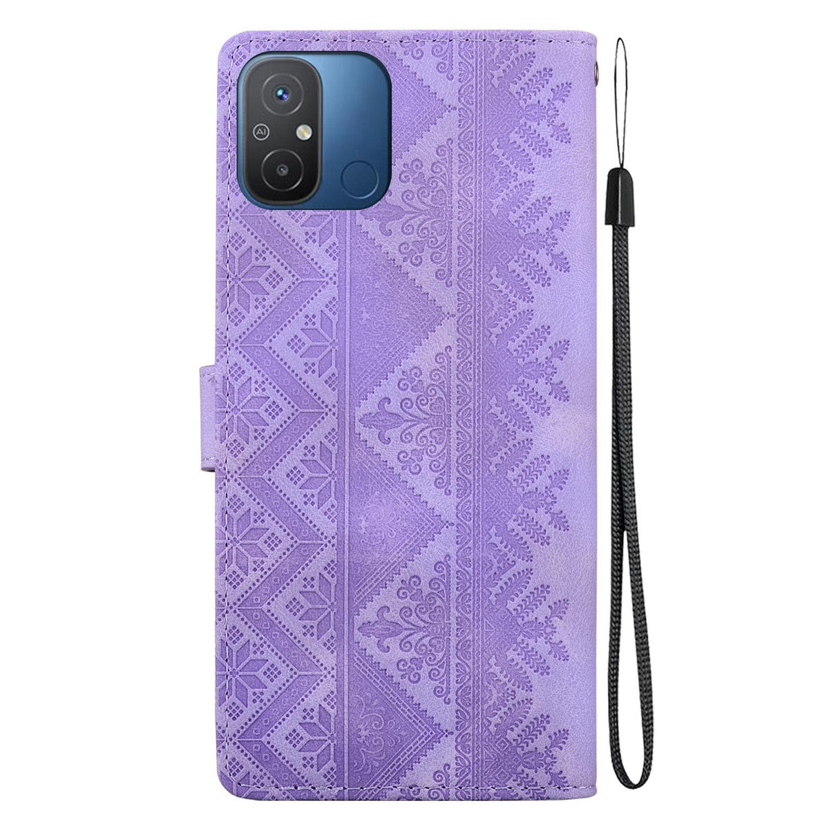 For Redmi 12C / Redmi 11A Ethnic Pattern Embossed Vegan Leather Phone Case - Purple - EDA009981002D