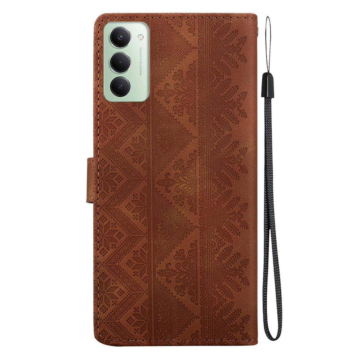 For Redmi 15 5G Global / 15 4G SEA 169.5mm Ethnic Pattern Embossed Vegan Leather Phone Case - Brown - EDA009981004A