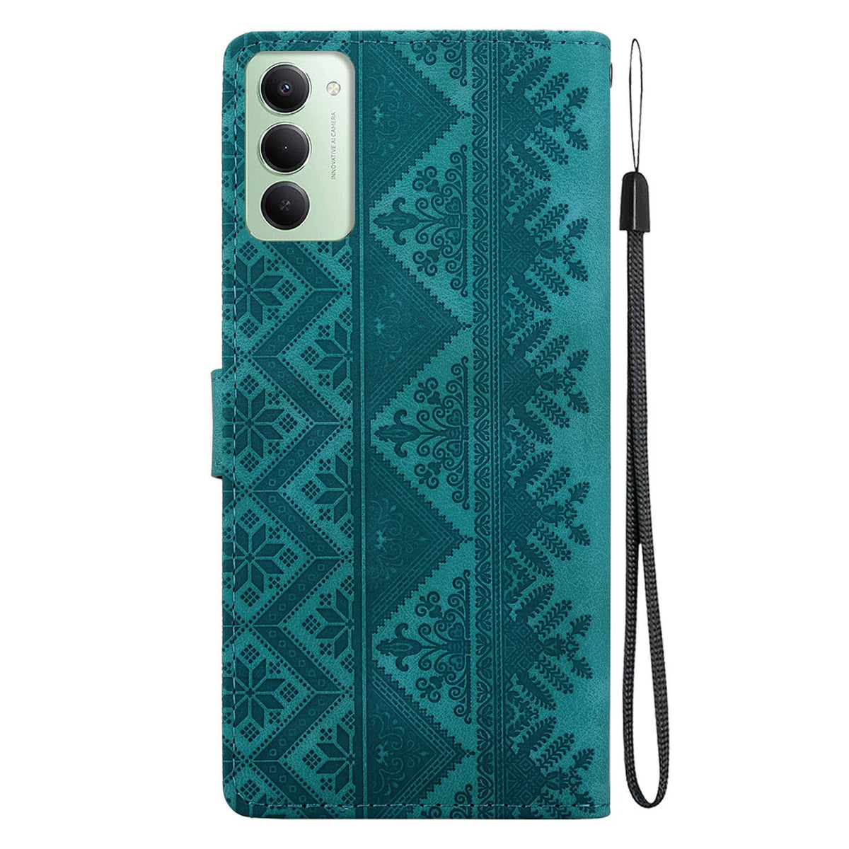 For Redmi 15 5G Global / 15 4G SEA 169.5mm Ethnic Pattern Embossed Vegan Leather Phone Case - Green - EDA009981004B
