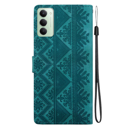 For Redmi 15 5G Global / 15 4G SEA 169.5mm Ethnic Pattern Embossed Vegan Leather Phone Case - Green - EDA009981004B