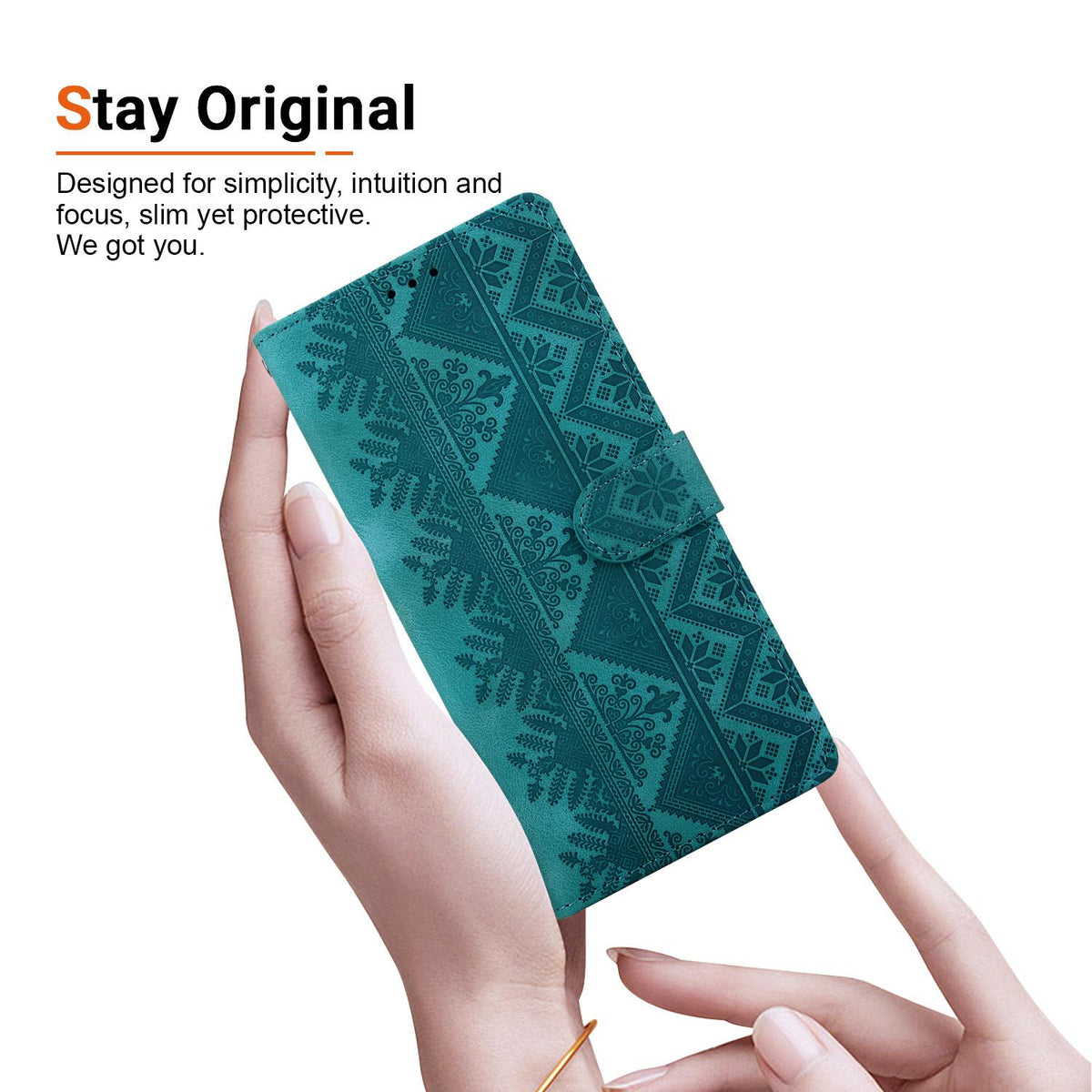 For Redmi 15 5G Global / 15 4G SEA 169.5mm Ethnic Pattern Embossed Vegan Leather Phone Case - Green - EDA009981004B