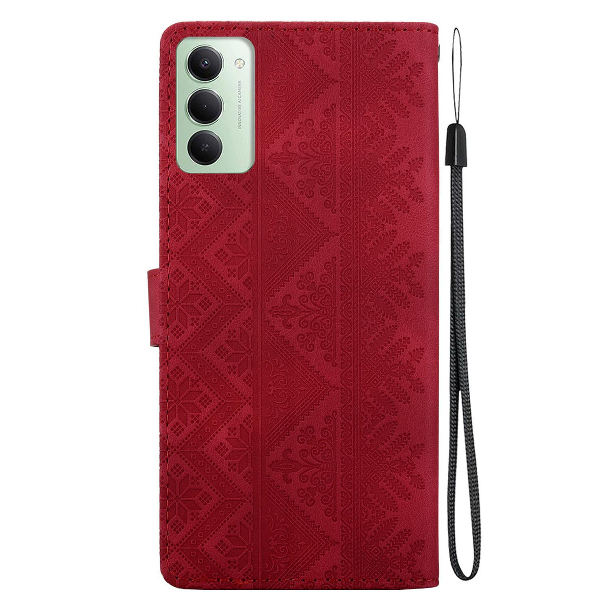 For Redmi 15 5G Global / 15 4G SEA 169.5mm Ethnic Pattern Embossed Vegan Leather Phone Case - Red - EDA009981004C