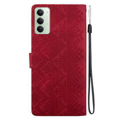 For Redmi 15 5G Global / 15 4G SEA 169.5mm Ethnic Pattern Embossed Vegan Leather Phone Case - Red - EDA009981004C