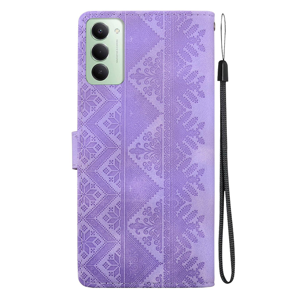 For Redmi 15 5G Global / 15 4G SEA 169.5mm Ethnic Pattern Embossed Vegan Leather Phone Case - Purple - EDA009981004D