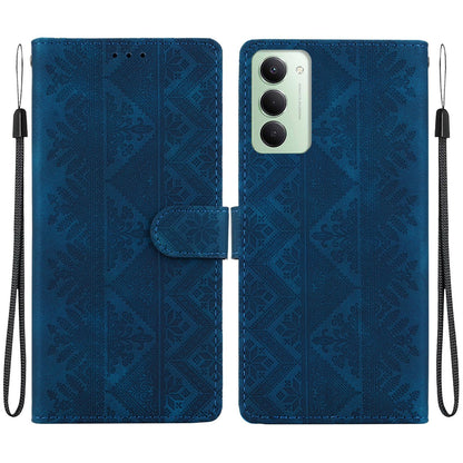 For Redmi 15 5G Global / 15 4G SEA 169.5mm Ethnic Pattern Embossed Vegan Leather Phone Case - Dark Blue - EDA009981004E