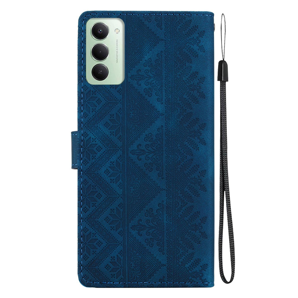 For Redmi 15 5G Global / 15 4G SEA 169.5mm Ethnic Pattern Embossed Vegan Leather Phone Case - Dark Blue - EDA009981004E