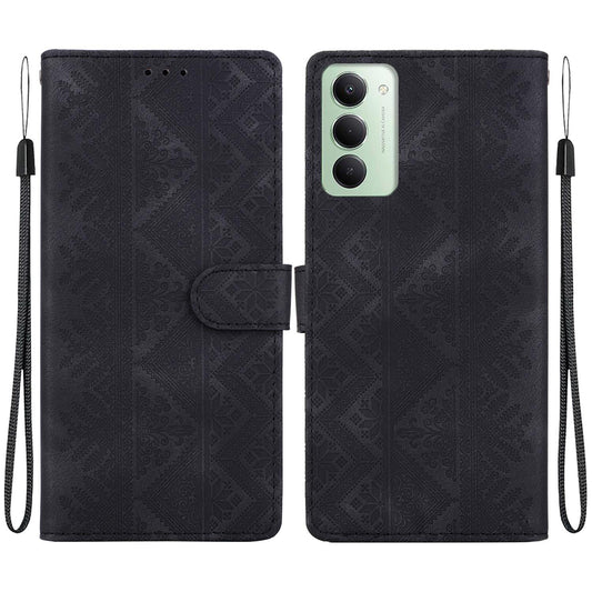 For Redmi 15 5G Global / 15 4G SEA 169.5mm Ethnic Pattern Embossed Vegan Leather Phone Case - Black - EDA009981004F