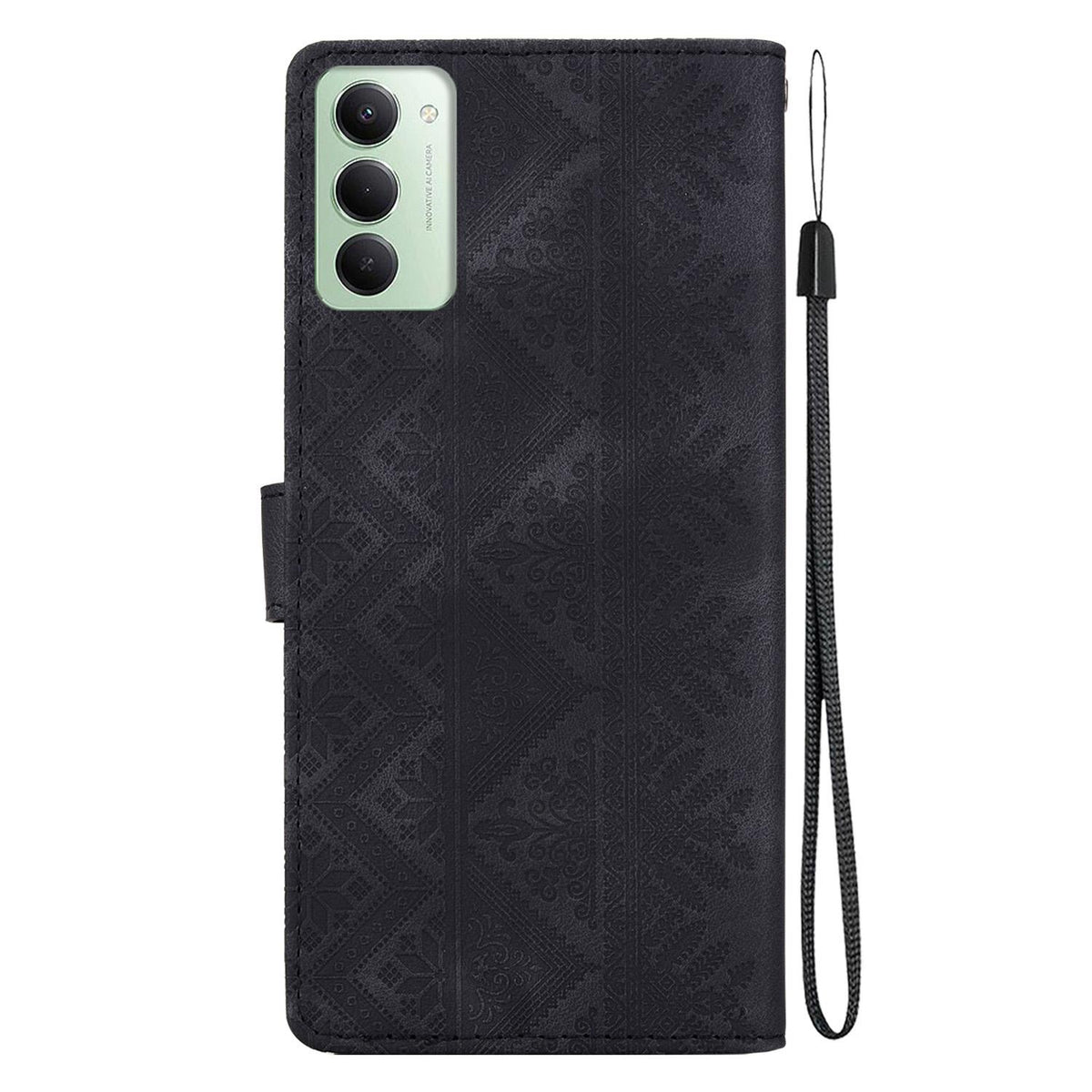 For Redmi 15 5G Global / 15 4G SEA 169.5mm Ethnic Pattern Embossed Vegan Leather Phone Case - Black - EDA009981004F