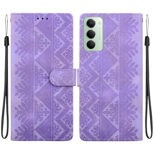 For Redmi 15 5G / 4G EU 171mm Ethnic Pattern Embossed Vegan Leather Phone Case - Purple - EDA009981005D