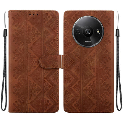 For Redmi A3 / A3x / Poco C61 Ethnic Pattern Embossed Vegan Leather Phone Case - Brown - EDA009981010A