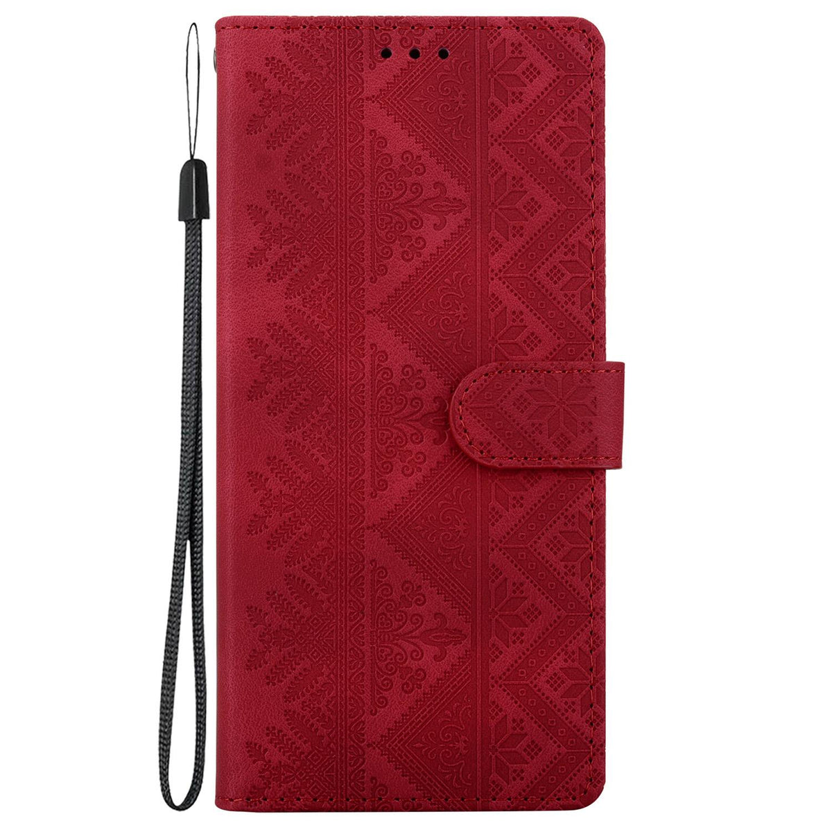 For Redmi A3 / A3x / Poco C61 Ethnic Pattern Embossed Vegan Leather Phone Case - Red - EDA009981010C
