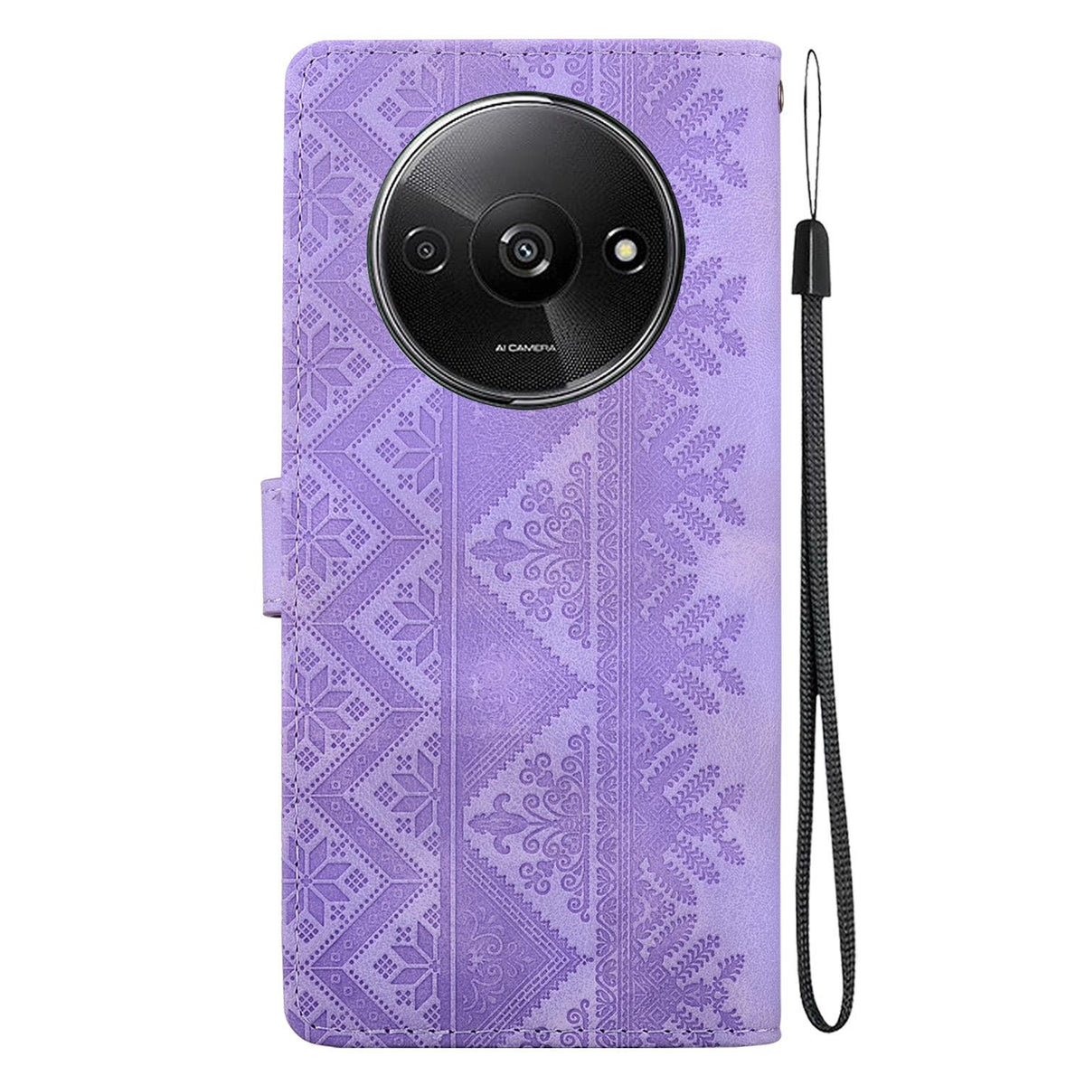 For Redmi A3 / A3x / Poco C61 Ethnic Pattern Embossed Vegan Leather Phone Case - Purple - EDA009981010D