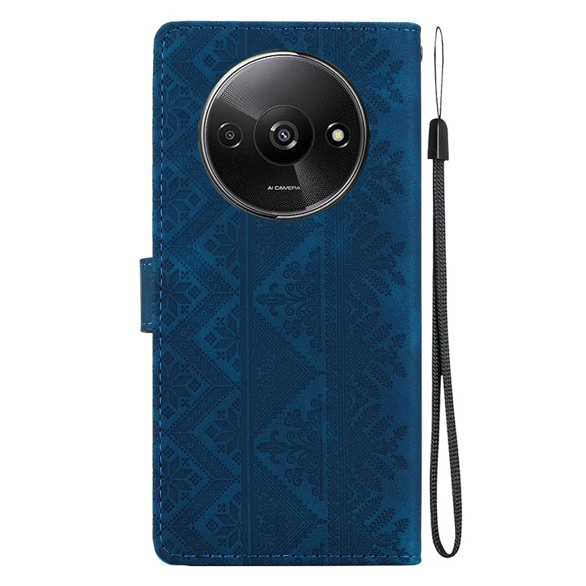 For Redmi A3 / A3x / Poco C61 Ethnic Pattern Embossed Vegan Leather Phone Case - Dark Blue - EDA009981010E