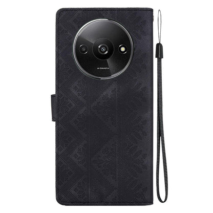 For Redmi A3 / A3x / Poco C61 Ethnic Pattern Embossed Vegan Leather Phone Case - Black - EDA009981010F