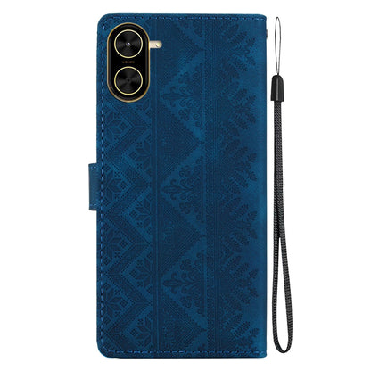 For Redmi A7 4G 171.8mm / A5 4G 171.7mm Ethnic Pattern Embossed Vegan Leather Phone Case - Dark Blue - EDA009981011E