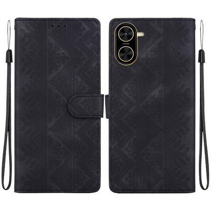 For Redmi A7 4G 171.8mm / A5 4G 171.7mm Ethnic Pattern Embossed Vegan Leather Phone Case - Black - EDA009981011F