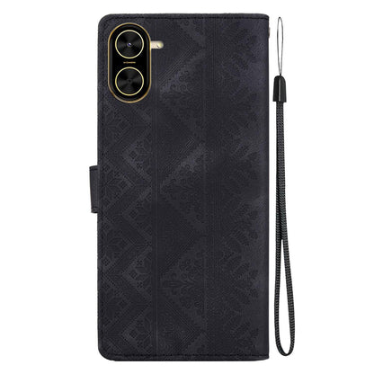 For Redmi A7 4G 171.8mm / A5 4G 171.7mm Ethnic Pattern Embossed Vegan Leather Phone Case - Black - EDA009981011F