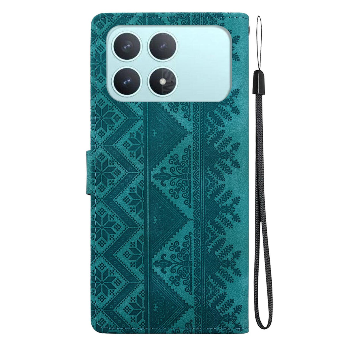 For Redmi K90 / Xiaomi Poco F8 Pro 5G Ethnic Pattern Embossed Vegan Leather Phone Case - Green - EDA009981013B