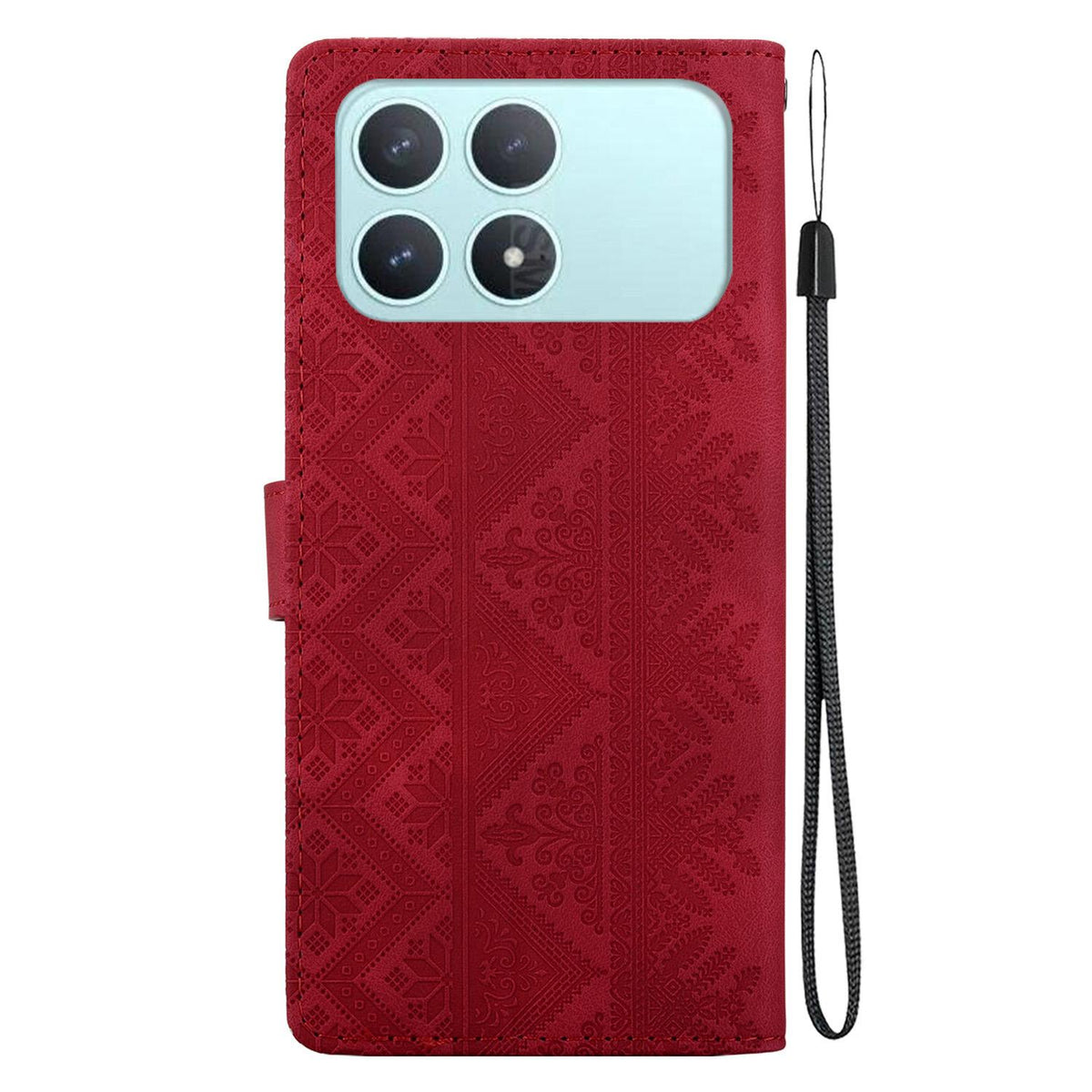 For Redmi K90 / Xiaomi Poco F8 Pro 5G Ethnic Pattern Embossed Vegan Leather Phone Case - Red - EDA009981013C